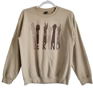 Gildan United BE KIND ASL Beige Diversity Pullover Crewneck Sweater Women’s SM